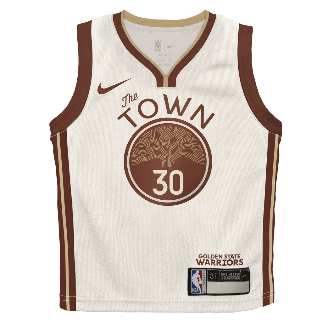 Preschool Golden State Warriors Stephen Curry Nike Tan 2025/26 City Edition Swingman Jersey