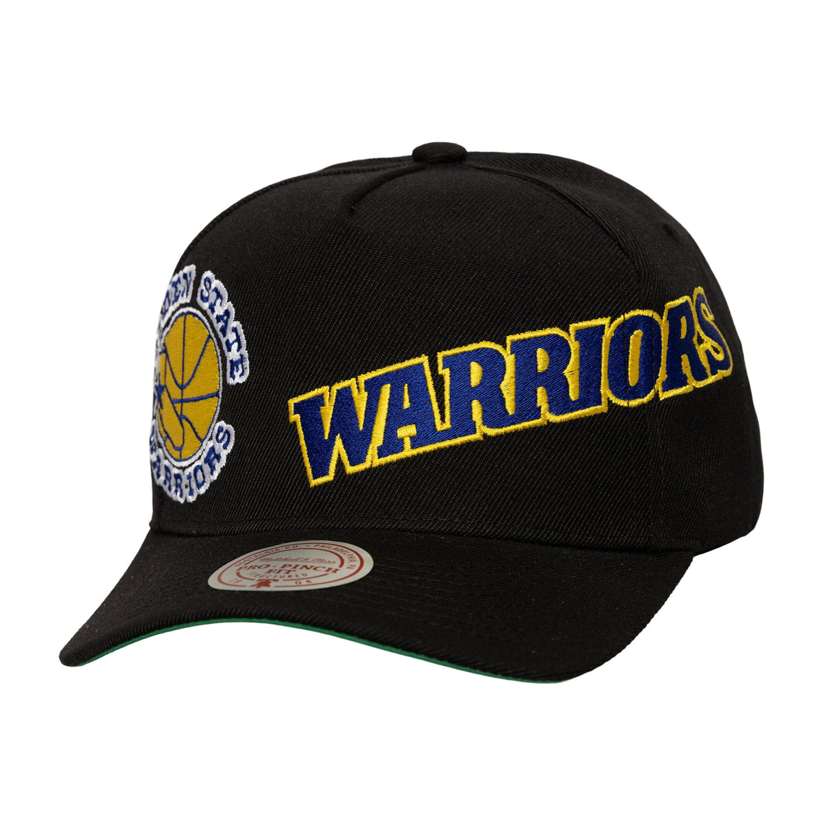 Men's Golden State Warriors  Mitchell & Ness Black Busted Logo Wordmark Wrap-Around Pro Pinch Adjustable Hat