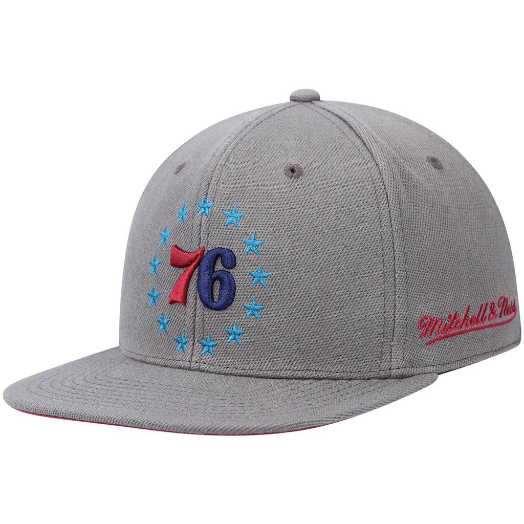 Men's Philadelphia 76ers Mitchell & Ness Charcoal Hardwood Classics 60th Anniversary Carbon Cabernet Fitted Hat
