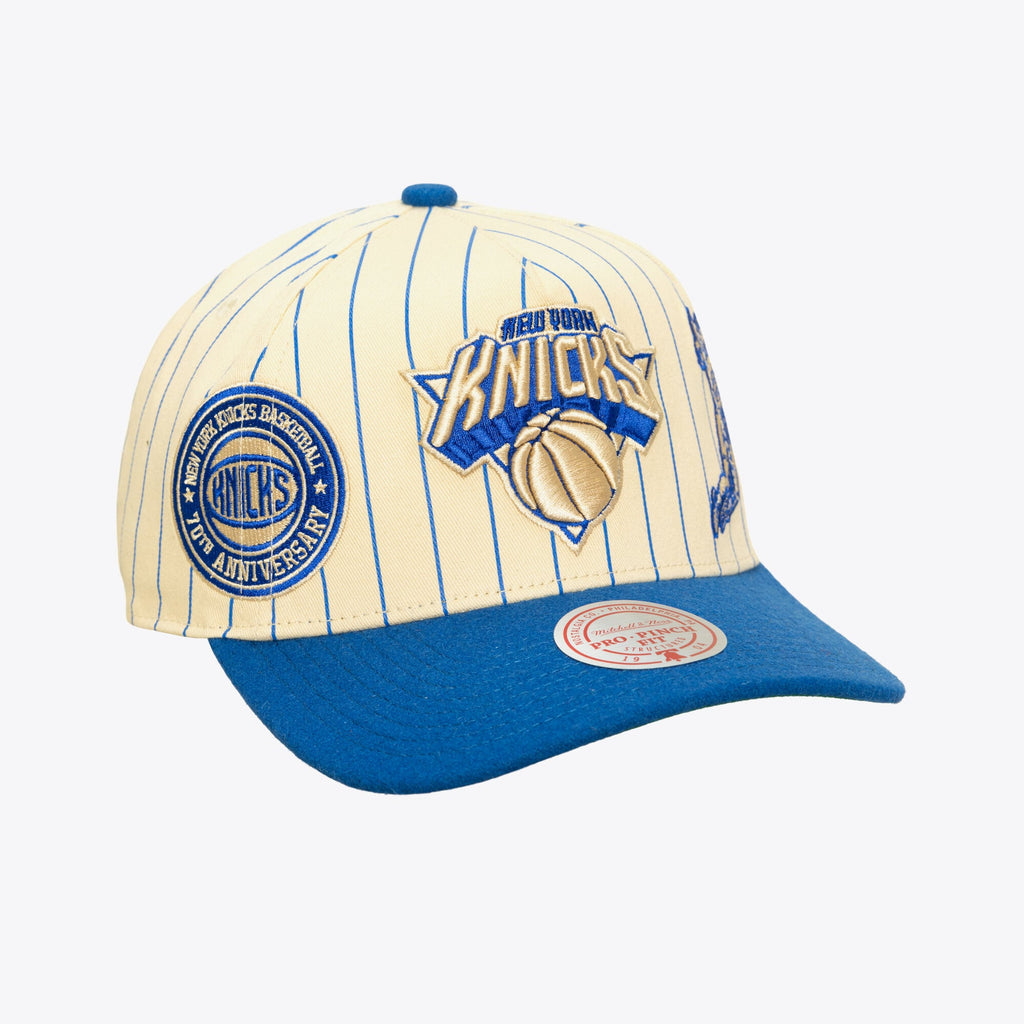 Men's New York Knicks Mitchell & Ness Cream Retro Roots Stripe Pro Adjustable Hat

