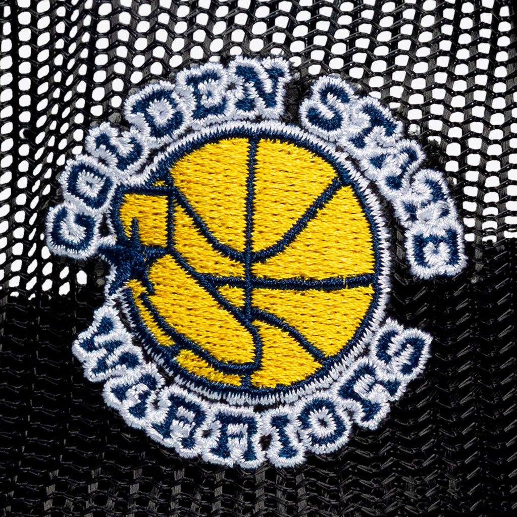 Men's Golden State Warriors Mitchell & Ness x LRG Black Hardwood Classics Trucker Adjustable Hat