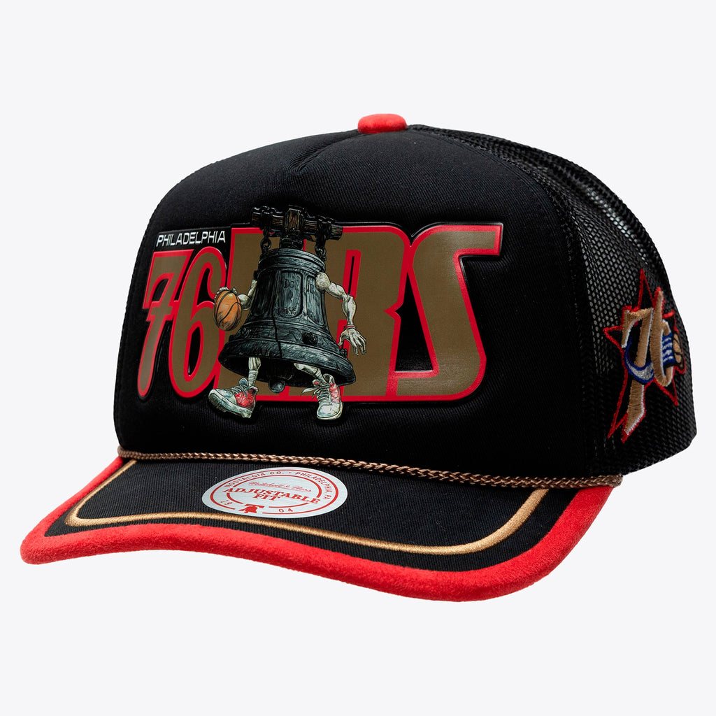 Men's Philadelphia 76ers Mitchell & Ness x LRG Black Hardwood Classics Trucker Adjustable Hat