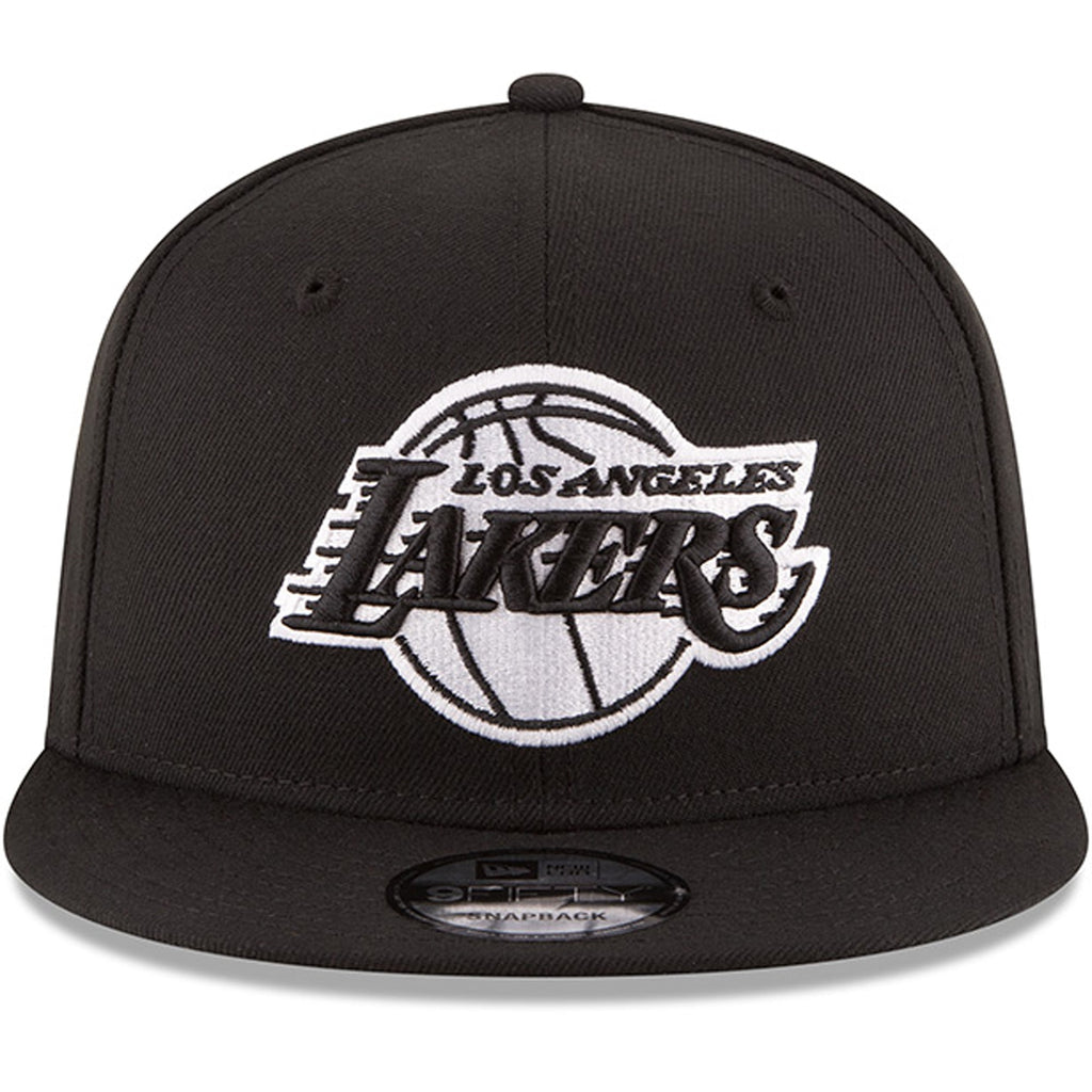 Men's Los Angeles Lakers New Era Black Black & White Logo 9FIFTY Adjustable Snapback Hat