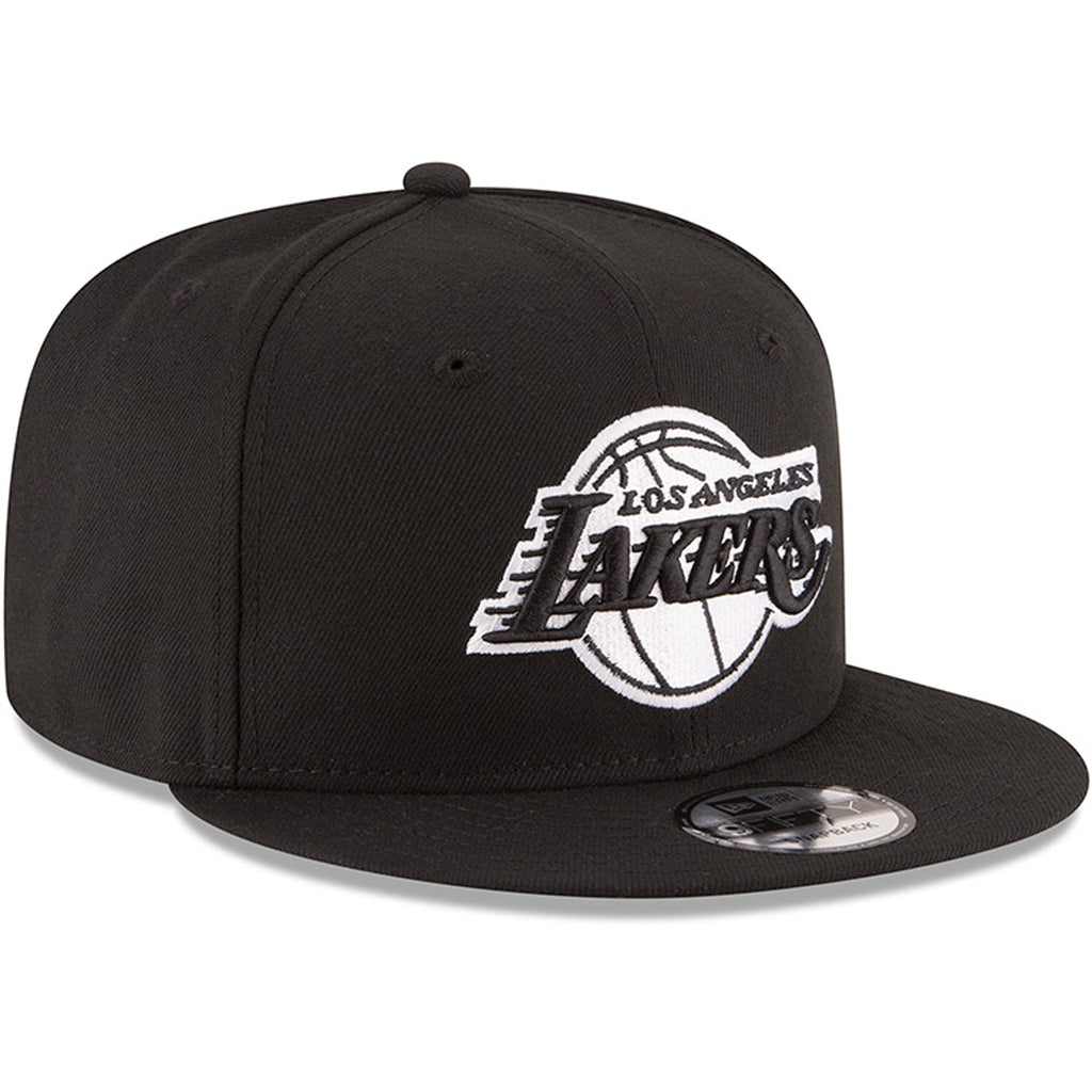 Men's Los Angeles Lakers New Era Black Black & White Logo 9FIFTY Adjustable Snapback Hat