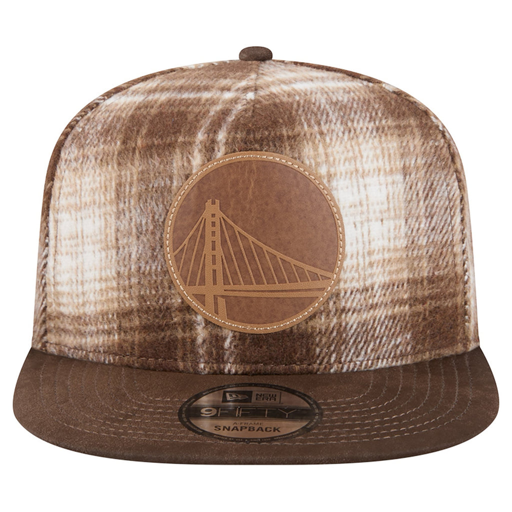 Men's Golden State Warriors New Era Brown Plaid 9FIFTY A-Frame Adjustable Hat