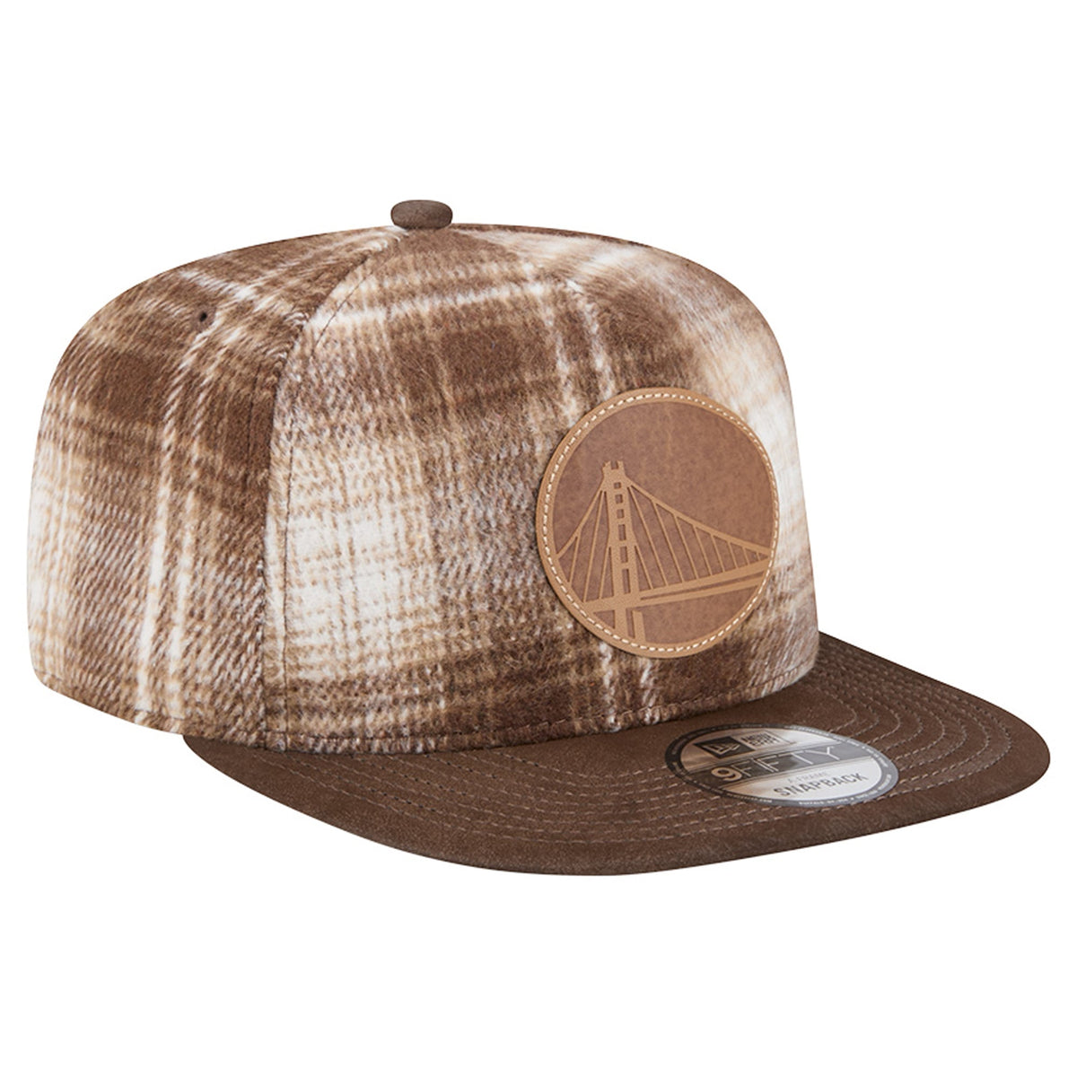 Men's Golden State Warriors New Era Brown Plaid 9FIFTY A-Frame Adjustable Hat