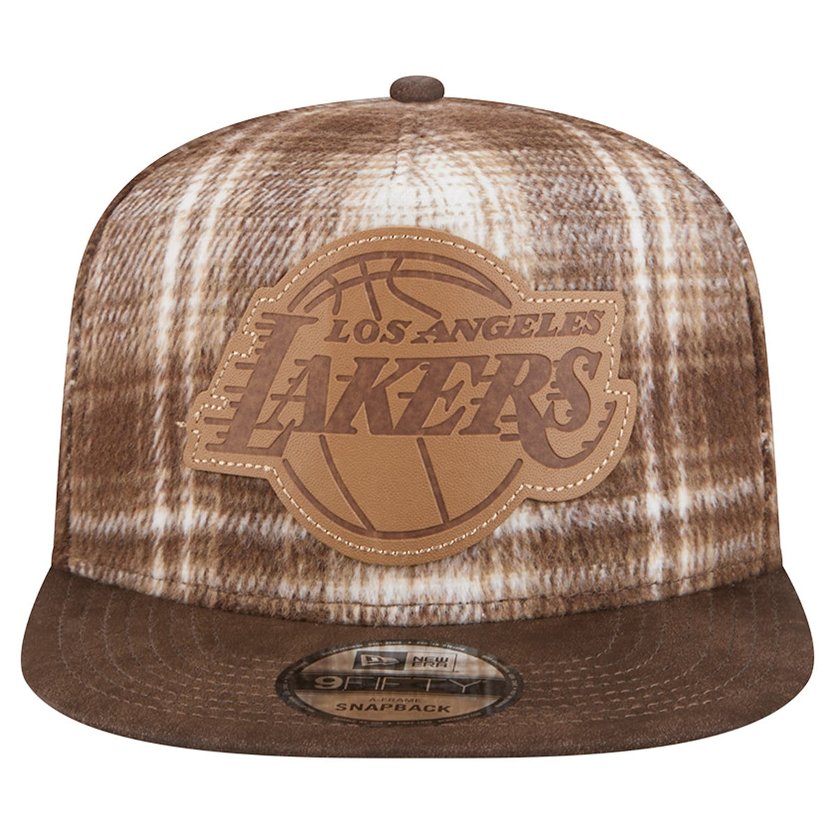 Men's Los Angeles Lakers New Era Brown Plaid 9FIFTY A-Frame Adjustable Hat