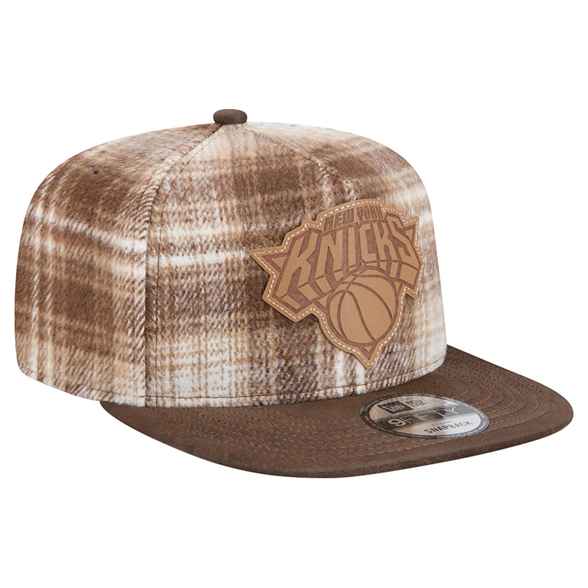 Men's New York Knicks New Era Brown Plaid 9FIFTY A-Frame Adjustable Hat