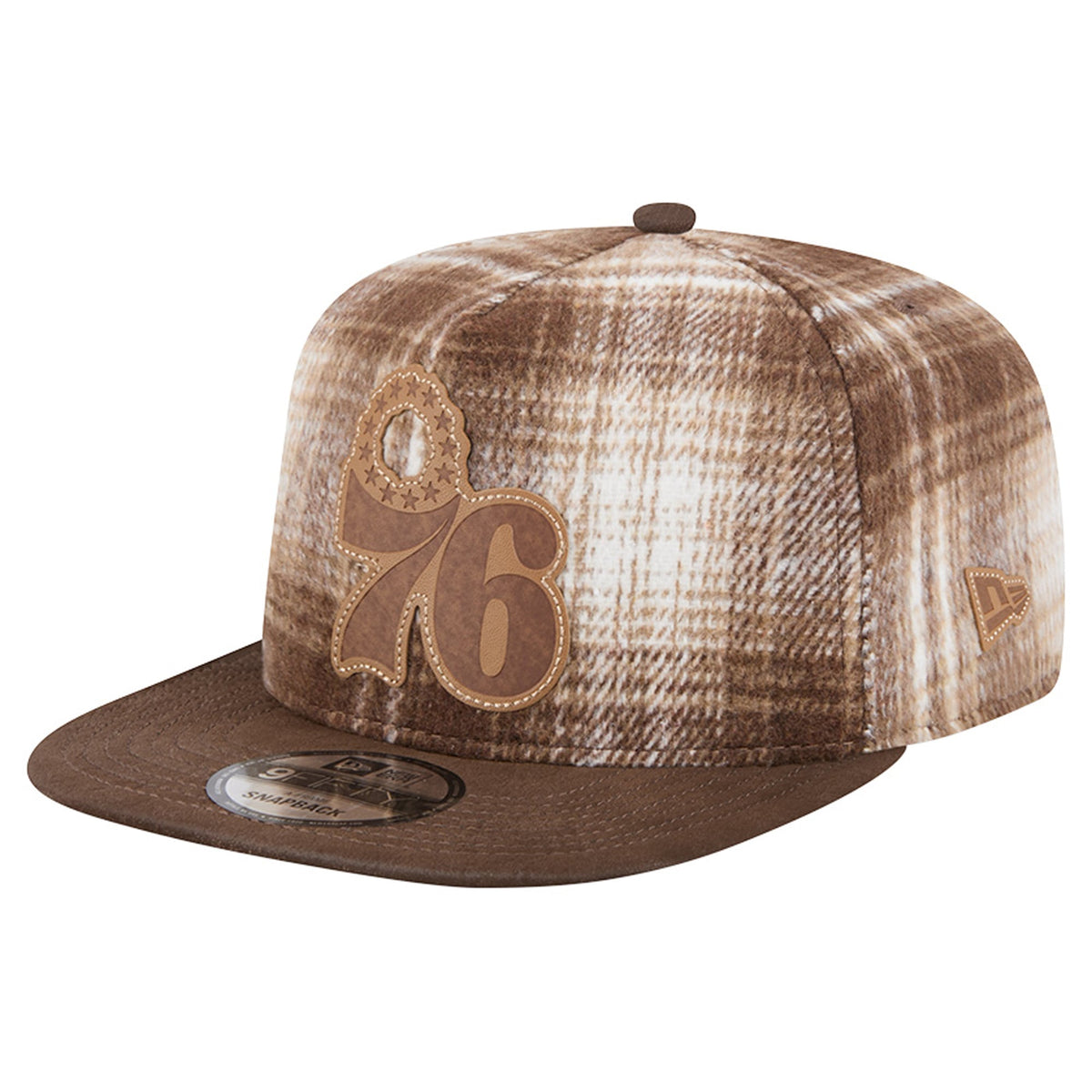 Men's Philadelphia 76ers New Era Brown Plaid 9FIFTY A-Frame Adjustable Hat