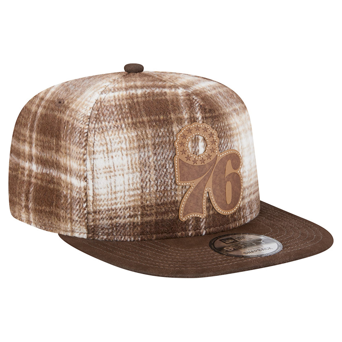 Men's Philadelphia 76ers New Era Brown Plaid 9FIFTY A-Frame Adjustable Hat