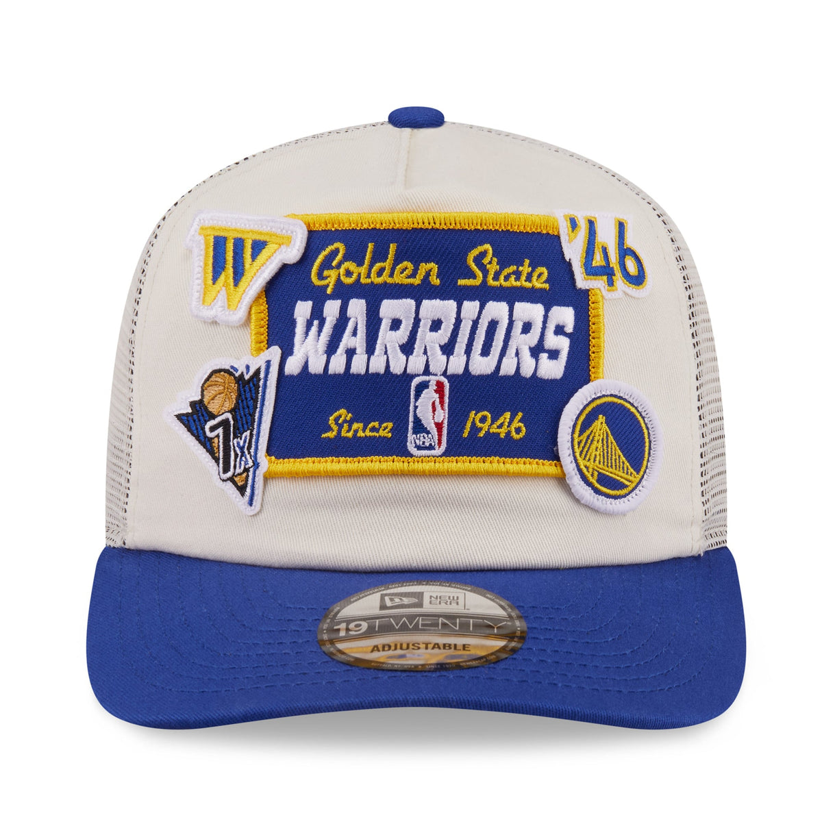 Men's Golden State Warriors New Era Cream Layered Patch 19TWENTY Adjustable Hat