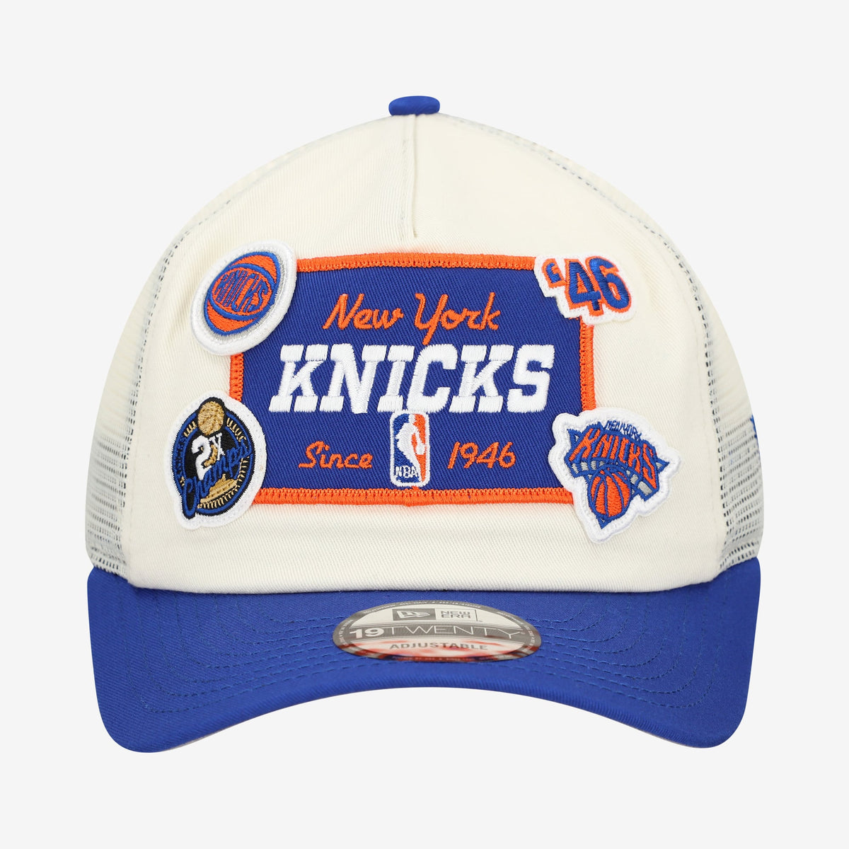 Men's New York Knicks New Era Off White Layered Patch 19TWENTY Adjustable Hat