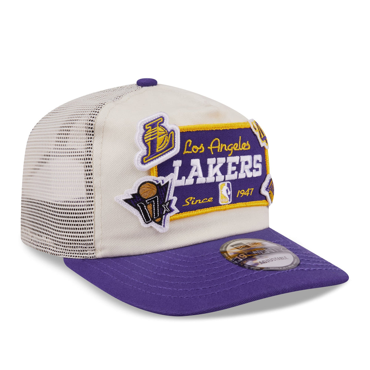 Men's Los Angeles Lakers New Era Purple Layered Patch 19TWENTY Adjustable Hat