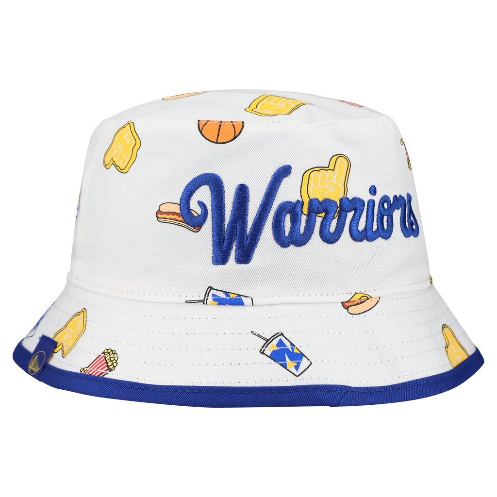 Men's Golden State Warriors New Era White Team Cheer Reversible Bucket Hat
