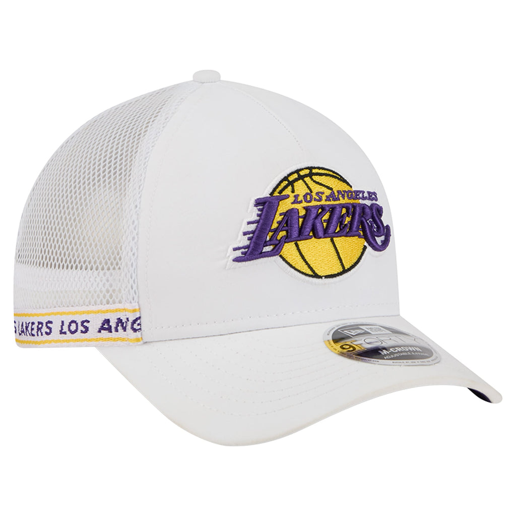 Men's Los Angeles Lakers  New Era White Featherweight Team Tape 9FORTY M-Crown A-Frame Adjustable Hat