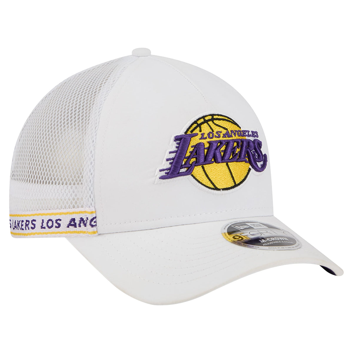 Men's Los Angeles Lakers  New Era White Featherweight Team Tape 9FORTY M-Crown A-Frame Adjustable Hat