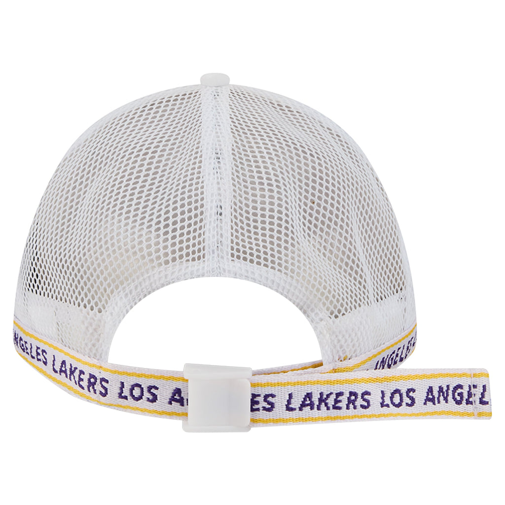 Men's Los Angeles Lakers  New Era White Featherweight Team Tape 9FORTY M-Crown A-Frame Adjustable Hat