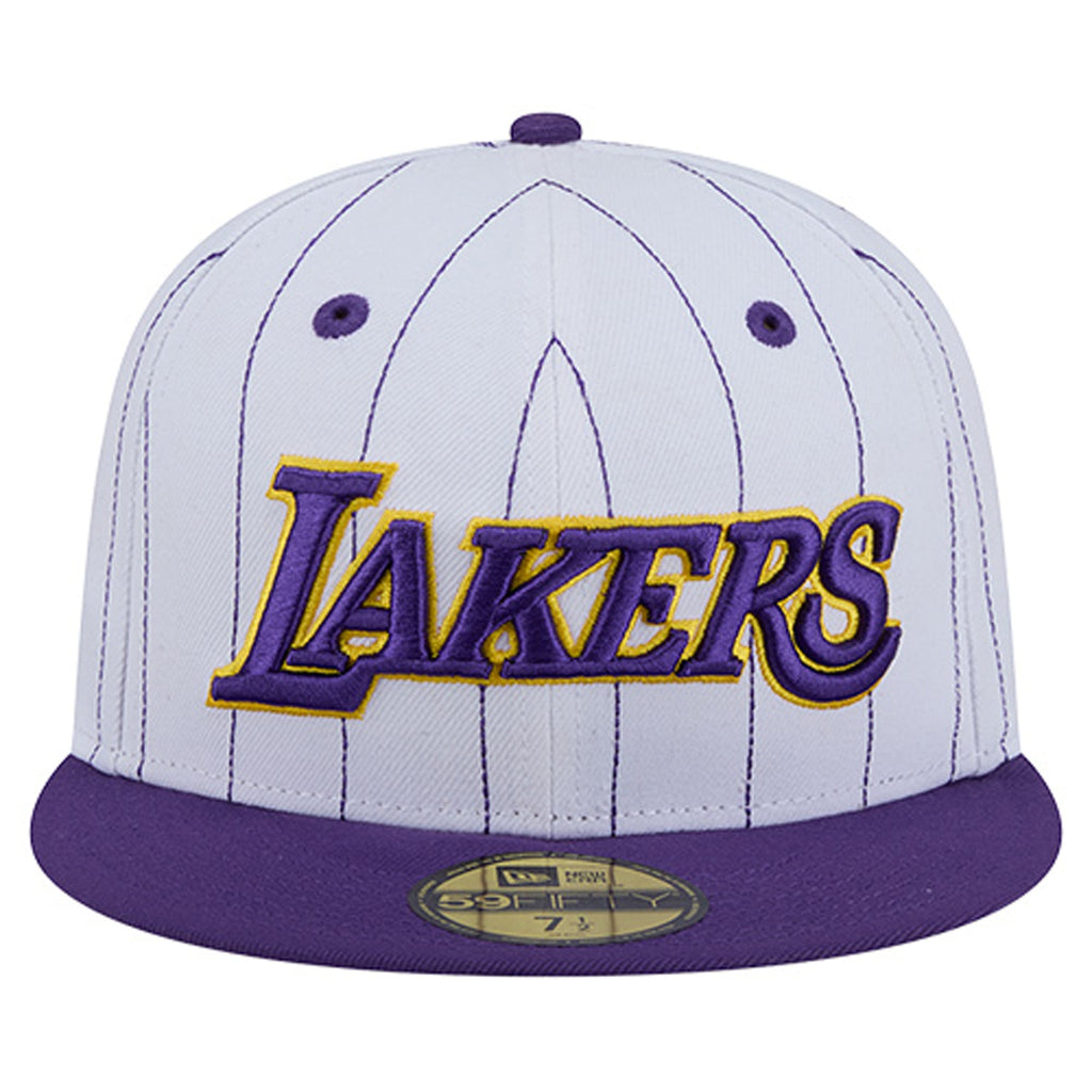 Men's Los Angeles Lakers  New Era White Wordmark Pinstripe 59FIFTY Fitted Hat