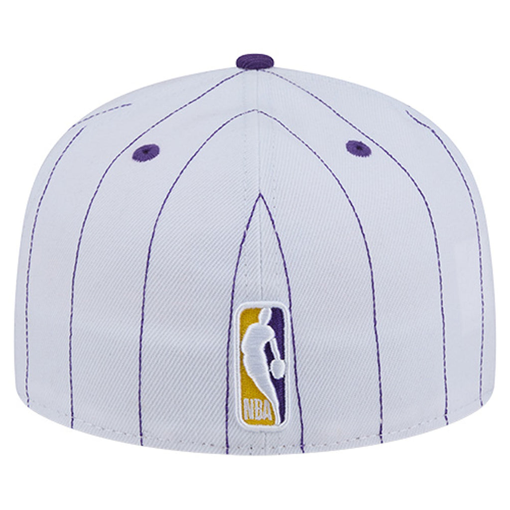 Men's Los Angeles Lakers  New Era White Wordmark Pinstripe 59FIFTY Fitted Hat
