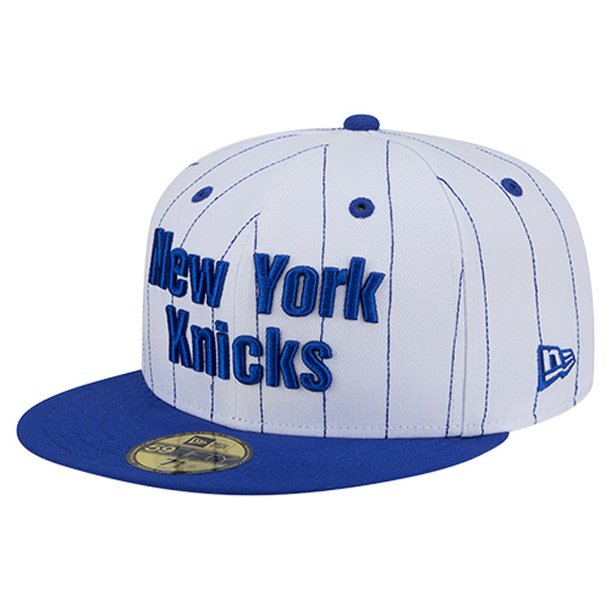 Men's New York Knicks  New Era White Wordmark Pinstripe 59FIFTY Fitted Hat