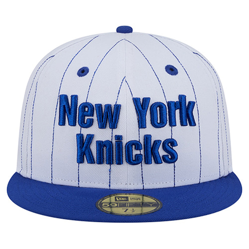 Men's New York Knicks  New Era White Wordmark Pinstripe 59FIFTY Fitted Hat