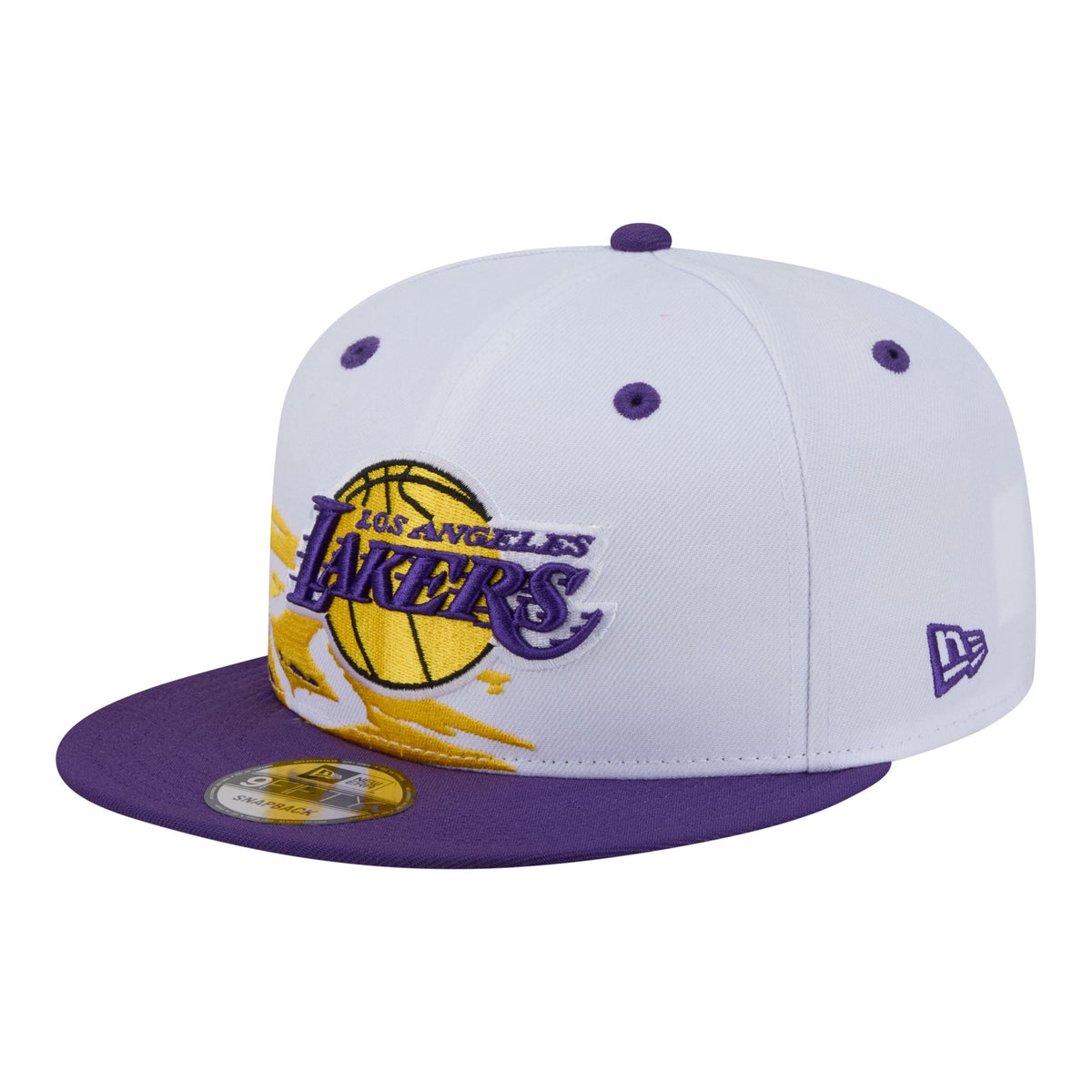 Men's Los Angeles Lakers  New Era White/Purple Swept 9FIFTY Snapback Hat