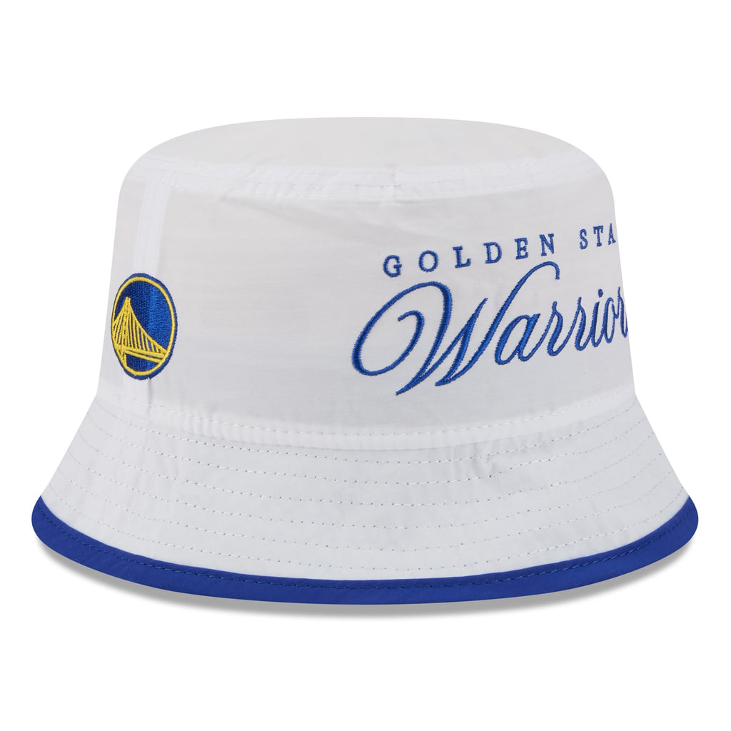 Men's Golden State Warriors New Era White/Royal 2025 NBA Draft Nylon Bucket Hat