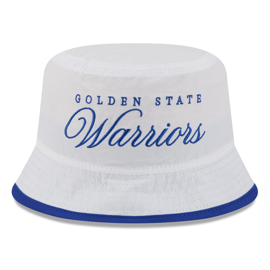 Men's Golden State Warriors New Era White/Royal 2025 NBA Draft Nylon Bucket Hat