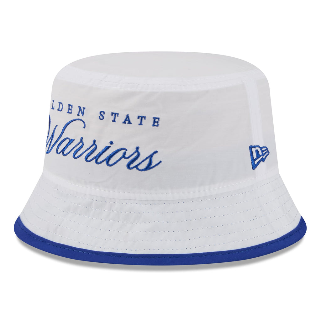Men's Golden State Warriors New Era White/Royal 2025 NBA Draft Nylon Bucket Hat