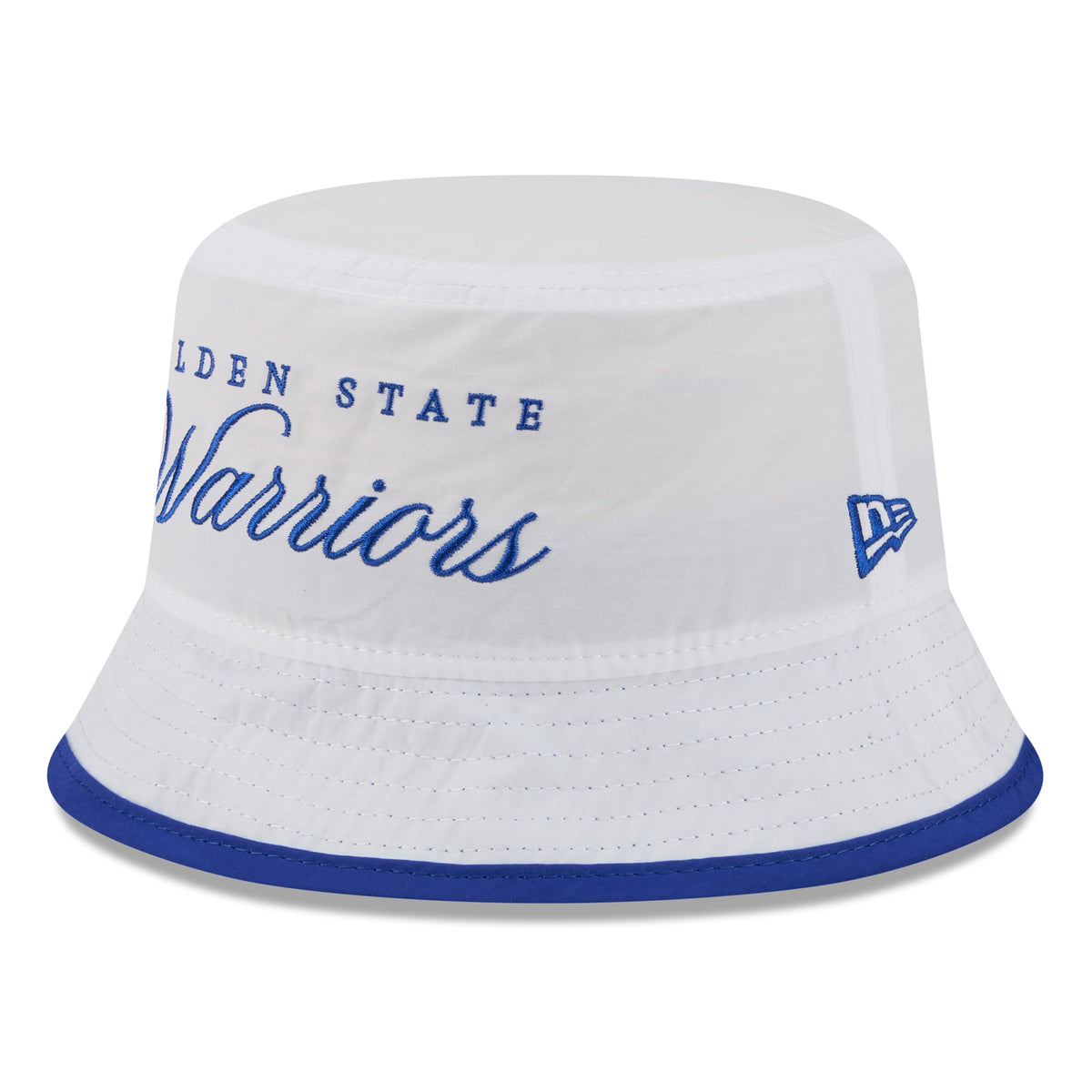 Men's Golden State Warriors New Era White/Royal 2025 NBA Draft Nylon Bucket Hat