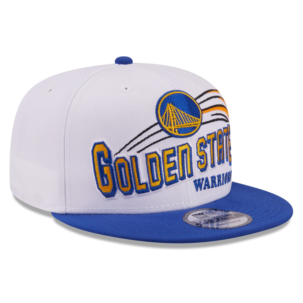 Men's Golden State Warriors New Era White/Royal Retro Swoop 9FIFTY Snapback Hat