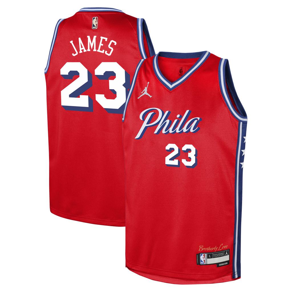 Youth Philadelphia 76ers LeBron James Jordan Brand Red Swingman Jersey - Statement Edition